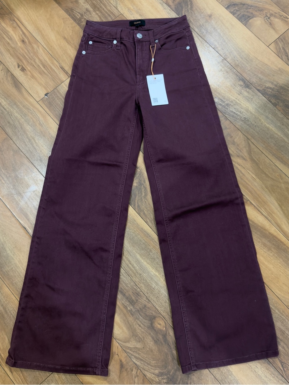 Quince Bella Stretch Wide Leg Jeans Wine Tasting Red High Rise 25x30 NWT